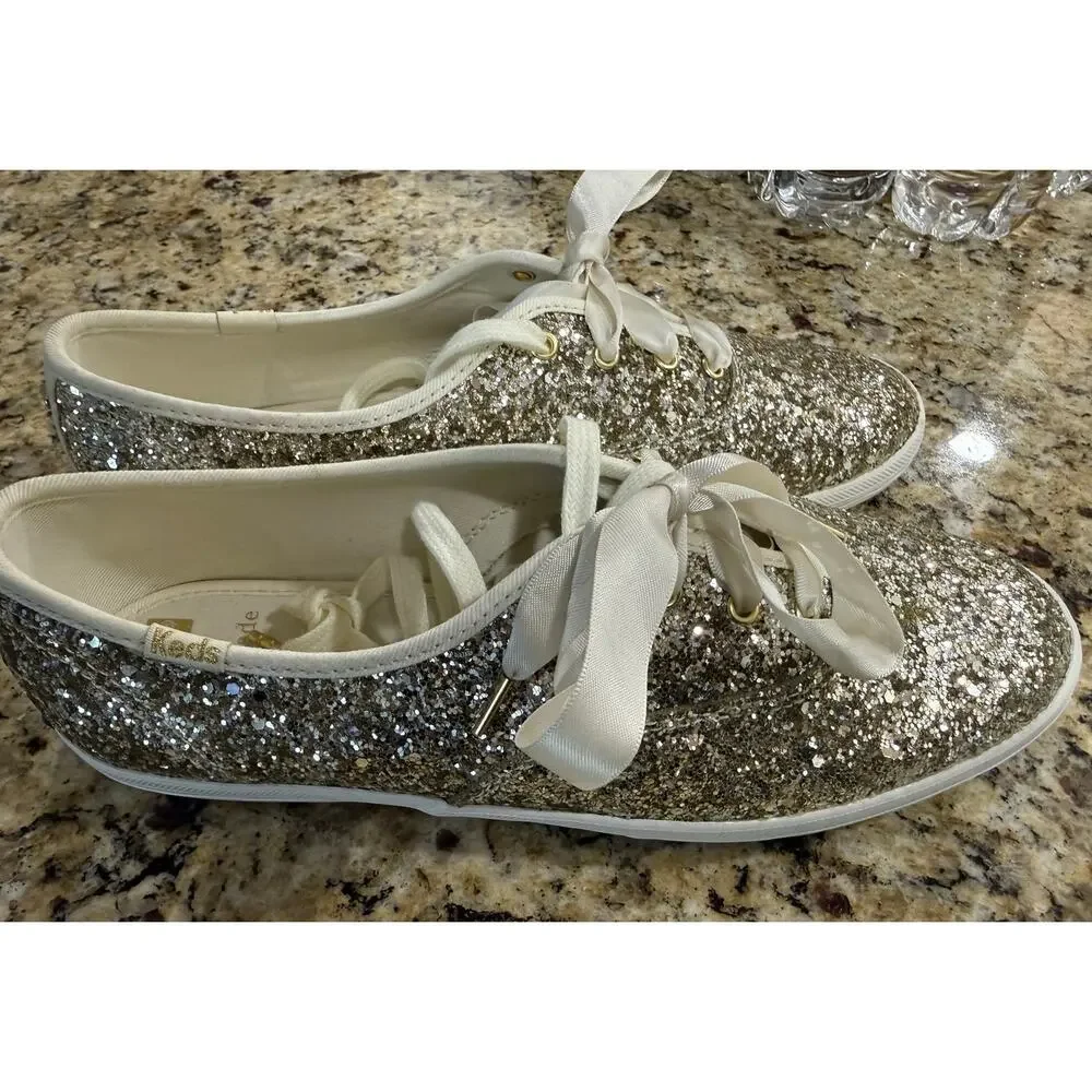 Keds X Kate Spade New York Glitter Sneakers Stylish Comfy Glam Chic Size 8 - Picture 2 of 10